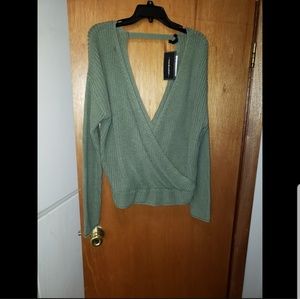 Green Deep V Sweater
